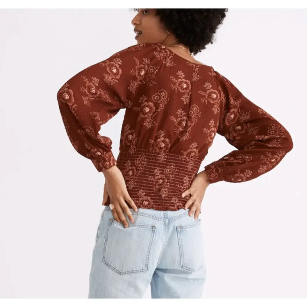 NWOT Madewell Preston Puff-Sleeve Top in Letterpress Floral XS